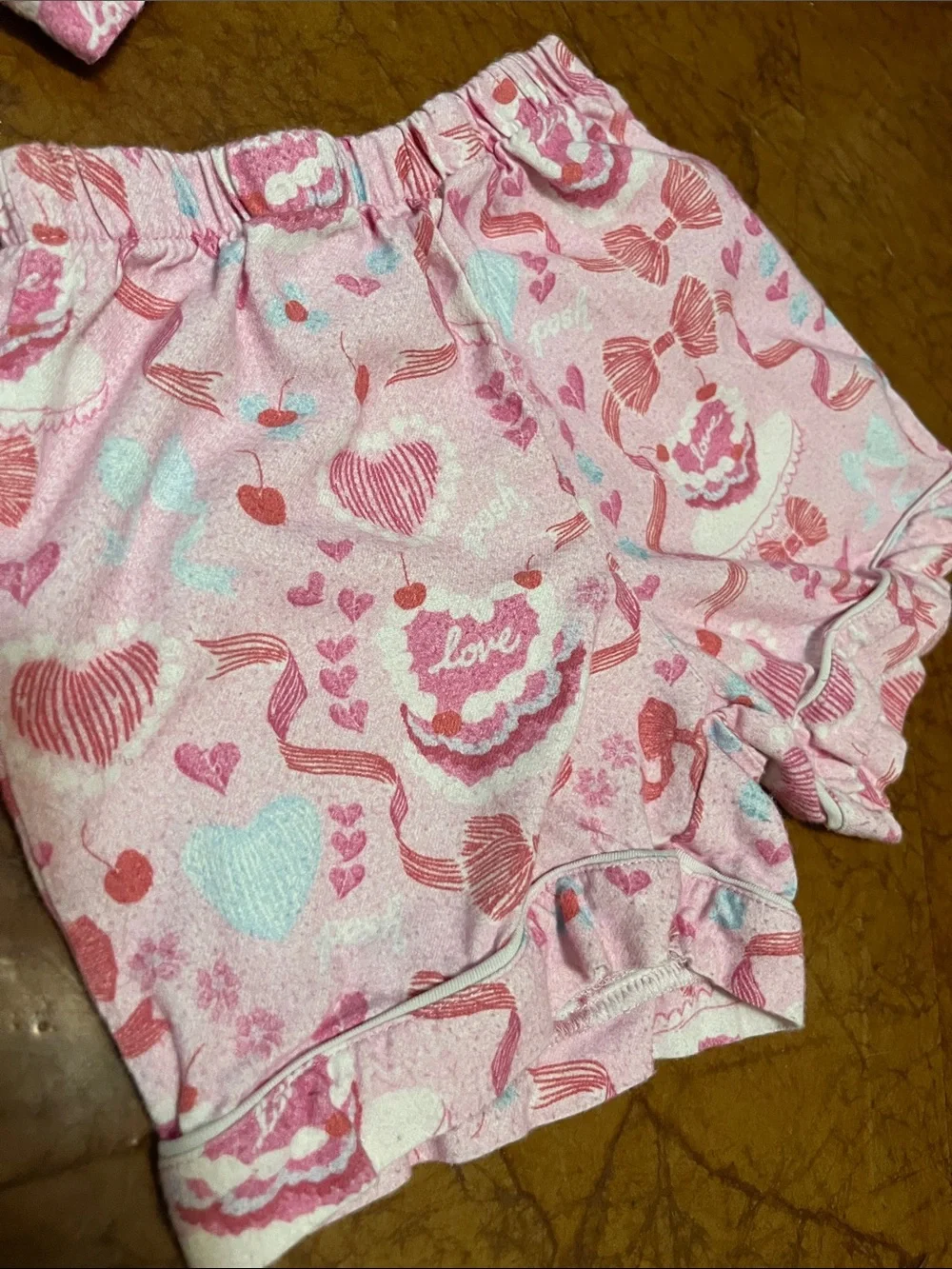 Posh Peanut Pink Heart & Cake Print Short Sleeve Pajama Set Sz 3-4T